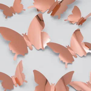 autocollants muraux papillon miroir 3d or rose decoration diy fete mariage 12pcs
