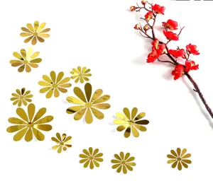 Autocollants muraux miroir PET fleurs dorées autocollants 3D art déco mariage fête DIY