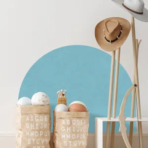 Boho style half circle blue wall sticker detail, modern minimalist home interior decoration.