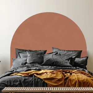 Boho wall sticker bedroom decor scene detail showcasing aesthetic terracotta arch wall decal design.