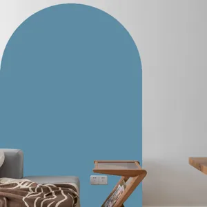 Blue arch wall sticker detail view, modern boho style home decor for living room bedroom.