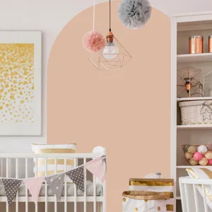 Boho arch wall sticker detail view showing pink aesthetic decor for nursery and bedroom rooms.