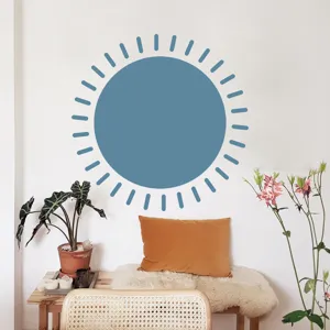 Boho sun wall sticker scene detail showcasing aesthetic home decor style for living room.