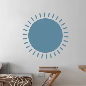 Boho blue sun wall sticker, self-adhesive PVC peel and stick mural for living room decor.