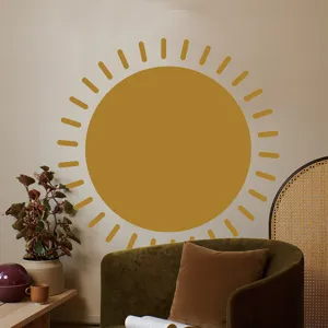 Boho style golden sun wall sticker, self-adhesive PVC home decor for living room bedroom.