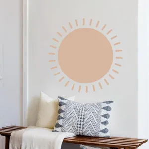 Boho sun wall sticker detail view showing bohemian aesthetic decor for living room bedroom