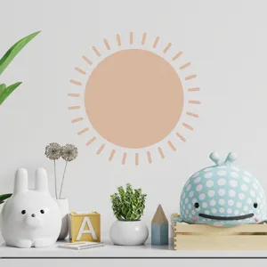 Boho sun wall sticker detail scene showcasing warm orange design for cozy bedroom decor.