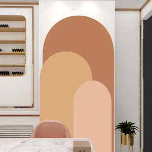 Detail view of the boho wall sticker showing warm minimalist geometric arches in a modern room.