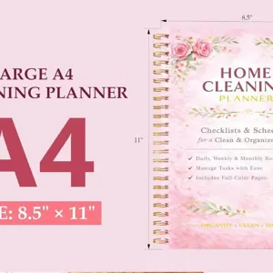 Agenda per la pulizia della casa A4 a spirale con copertina floreale e programmi.