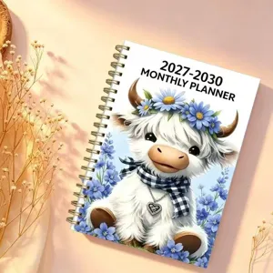 Agenda mensile 2027-2030, taccuino a spirale Highland cow grazioso, dettaglio copertina