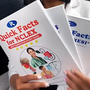 Nursing school quick facts study guide book for NCLEX and HESI exam preparation review.