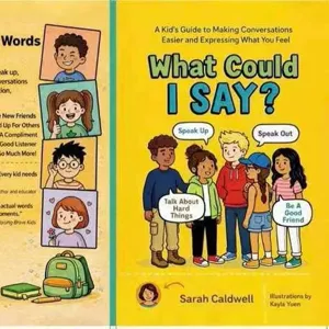 Libro de guía de conversación para niños con ilustraciones coloridas y frases útiles.