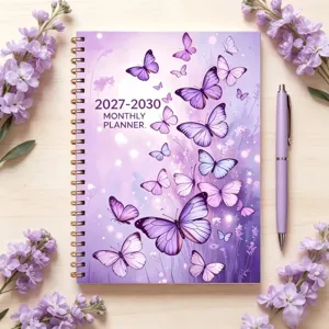 Bell'agenda mensile 2027-2030 taccuino con un elegante design di farfalle viola.