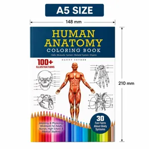Human anatomy coloring book A5 size for medical students, adults and nurses learning.