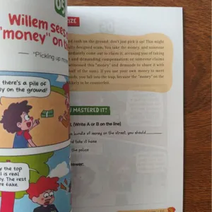 Children's Murphy's law educational book detail page with comic illustrations and English reading