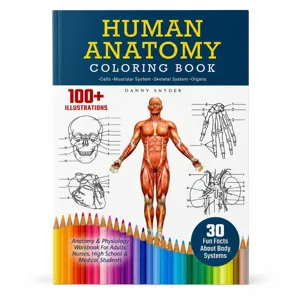 Human anatomy coloring book with 100+ illustrations and body systems study guide.