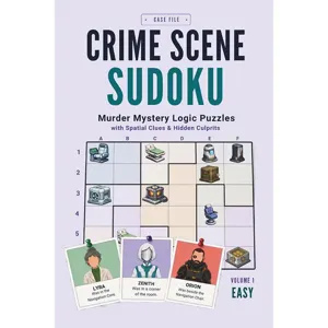 Libro de rompecabezas de lógica de misterio crimen sudoku con pistas espaciales juego.