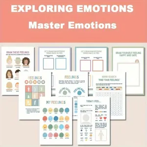 Children emotional learning activity planner and art therapy sheets set for emotional awareness.