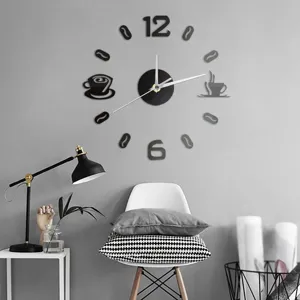 Modern DIY coffee wall clock silent acrylic numbers home decor living room office.