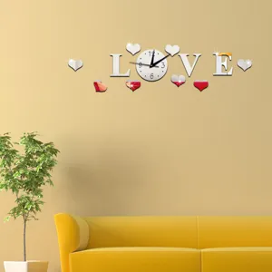 Acrylic mirror wall clock DIY love heart sticker modern home decor for living room watch