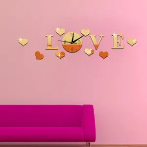 Acrylic mirror LOVE wall clock DIY heart wall sticker for living room bedroom decor