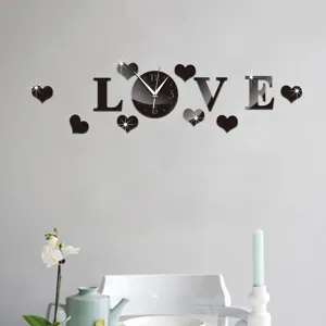 Acrylic LOVE letter mirror wall clock modern DIY decorative hanging clock for living room bedroom