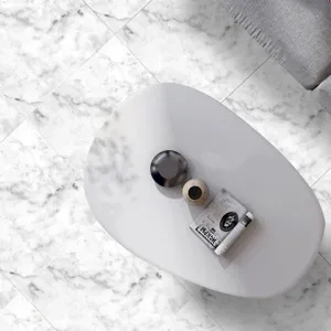 Detailed view of marble pattern tile sticker, waterproof floor sticker for home decoration.