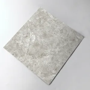 Close-up detail of grey faux marble tile sticker, waterproof surface and anti-slip texture.