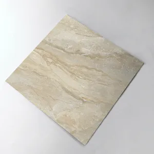 Detailed view of beige marble pattern tile sticker, waterproof and wear-resistant texture.