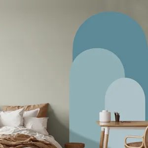 Boho style arch wall sticker scene detail, modern minimalist PVC home decor for bedroom.