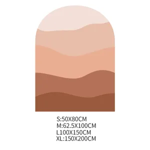 Details of the boho arch wall sticker showing abstract layered earth tones and size options.