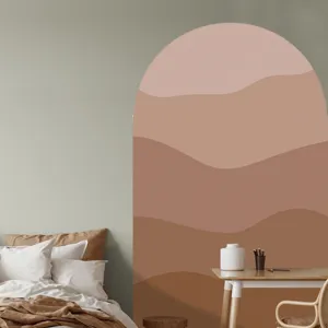 Boho arch wall sticker for bedroom and living room, peel and stick earth tone wall decal.