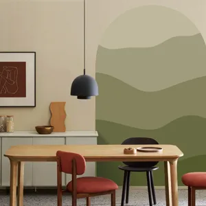 Boho green mountain arch wall sticker, self-adhesive PVC wallpaper for home room decor.