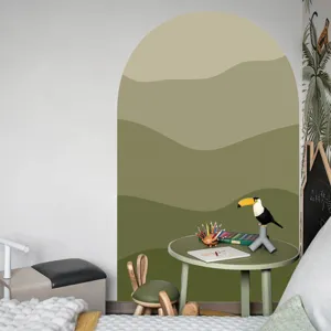 Boho green mountain arch wall sticker self adhesive PVC wallpaper for bedroom decor detail