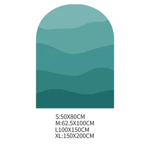 Boho arch wall sticker with abstract teal wave pattern, self-adhesive PVC home decor detail view.