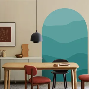 Boho arch wall sticker detail view, self-adhesive PVC wall decal featuring wave layers for decor.