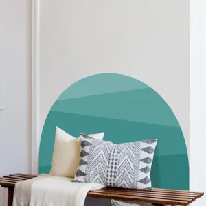 Boho arch wall decal scene showing minimalist geometric green wall sticker in modern room setup