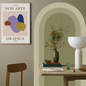 Boho green arch wall sticker detail, self-adhesive PVC mural for living room bedroom decor.