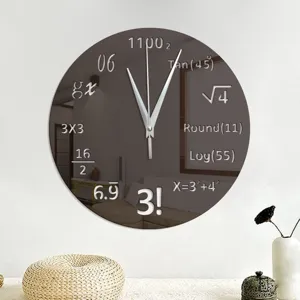Modern Acrylic Wall Clock Mirror Wall Sticker Math Equation Design Silent Round Hanging Clock For Living Room Home Decor