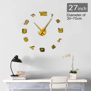27 inch DIY acrylic mirror wall clock modern gold 3D numbers home decor clock for living room