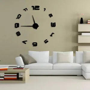 Modern DIY acrylic wall clock with large 3D numbers, ideal for living room decor.