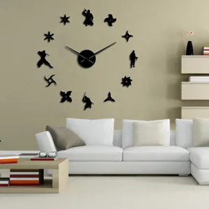 DIY 3D Acryl Spiegel Wanduhr Moderne Ninja Wandaufkleber Leise Uhr Große Heimdekoration Wohnzimmer Wandkunst