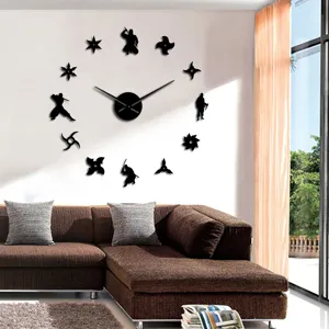 DIY 3D Acryl Spiegel Wanduhr Ninja Silhouette Grosse Wanduhr Fur Das Wohnzimmer
