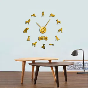 DIY Great Dane Acrylic Mirror Wall Clock Modern Gold Dog Silhouette Home Living Room Decor