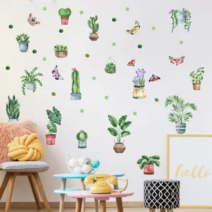 Adesivi murali piante luminescenti cactus acquerello farfalla decorazione cameretta bimbi