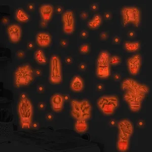 Adesivi murali con piante in vaso di cactus luminosi decorazione cameretta dettaglio