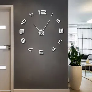 Modern 3D DIY acrylic mirror wall clock detail scene showing minimalist home decor style.