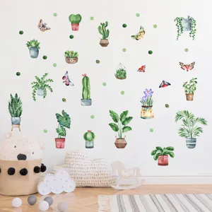 Adesivi murali impermeabili cactus piante in vaso acquerello, decorazione cameretta bimbi.