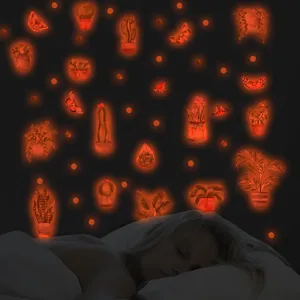 Adesivi da parete luminosi cactus piante in vaso farfalla decorazione camera bambini.