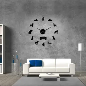 Modern acrylic DIY wall clock featuring Great Dane dog silhouettes for living room decor.